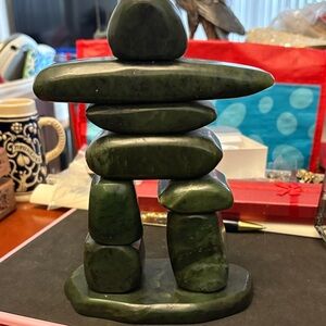 Vintage Inuit Inuksuk Natural  Nephrite Green Jade Sculpture